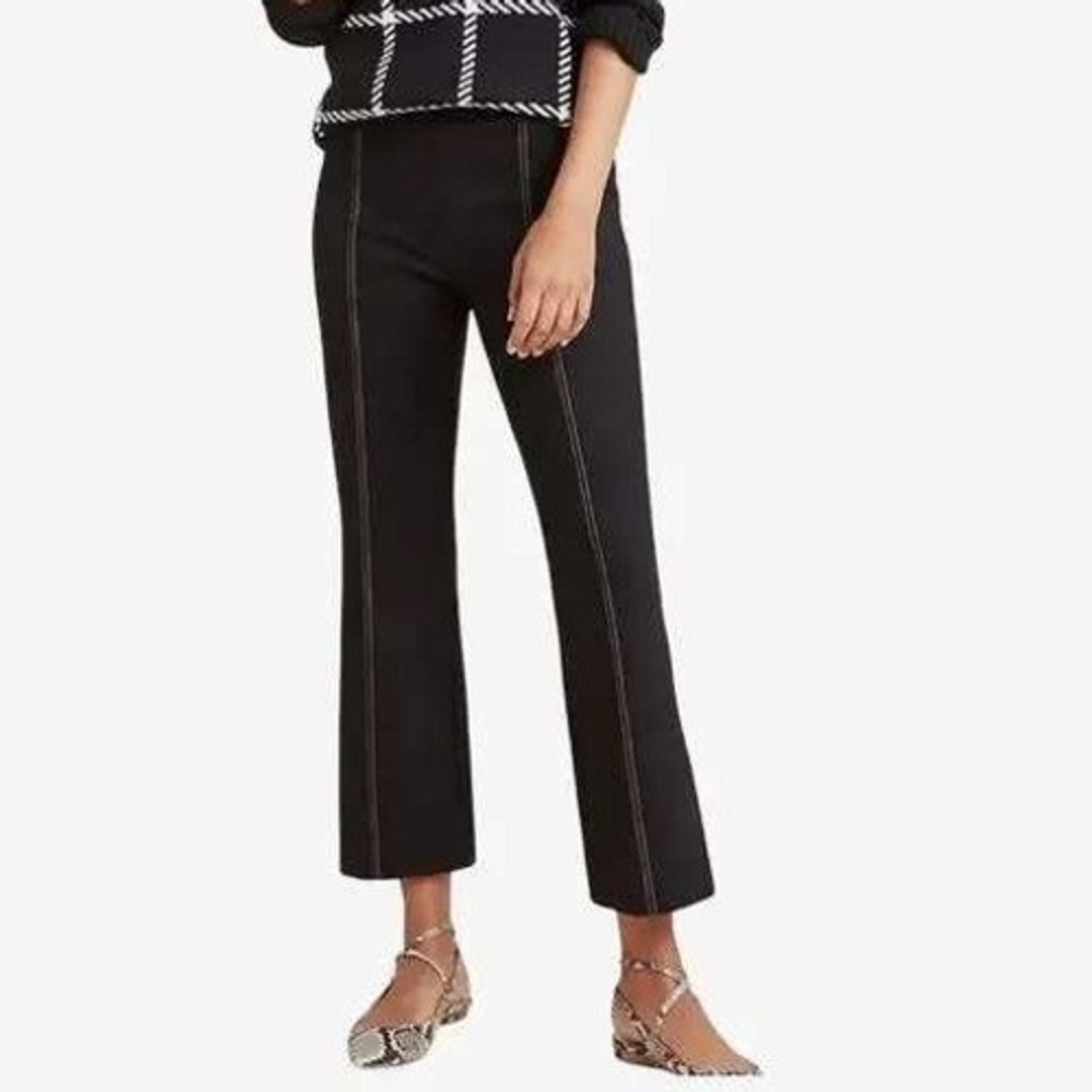 By Anthropologie The Essential Crop Flare Pants Black Contrast Stitch Small